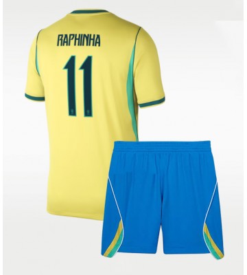 Brasilien Raphinha Belloli #11 Hjemmebanetrøje Børn VM 2026 Kortærmet (+ Korte bukser)